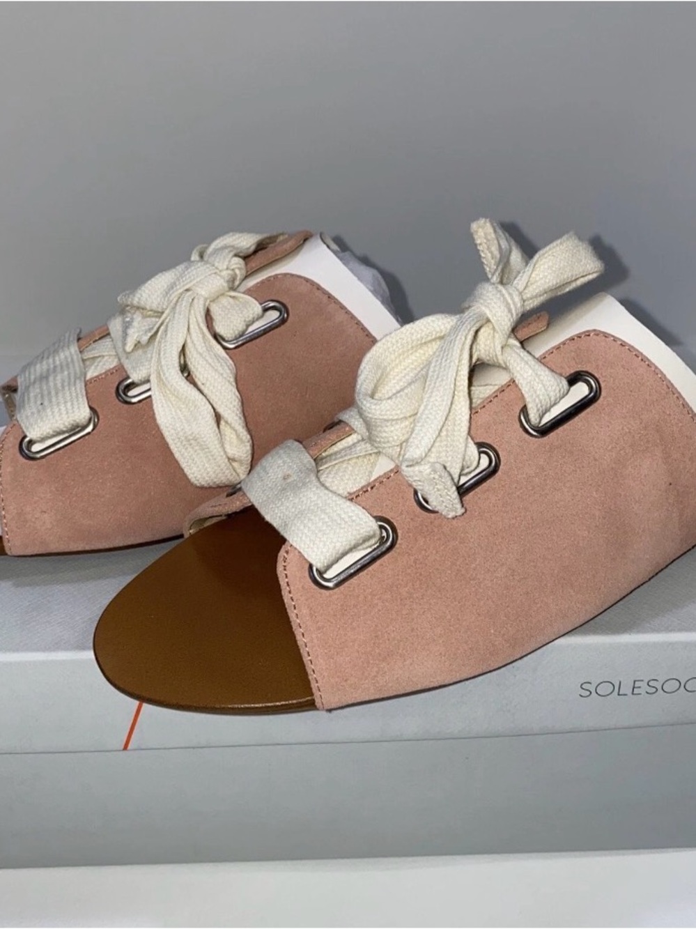 Sole Society Suede Lace-Up Pink Slide Mules